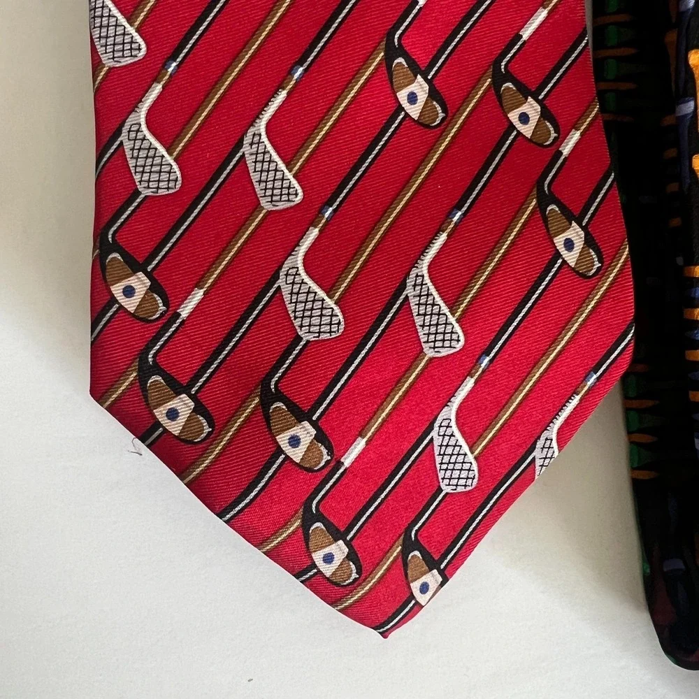 Lot of 3 Mens Golf Themed 100% Silk Ties Neckties Made in USA Novelty Print‎